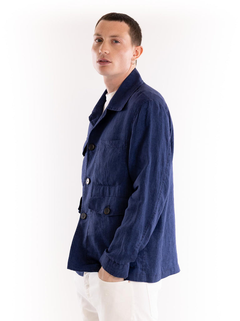 Giacca camicia uomo in lino blu OF1S2S5J012 174 OUTFIT 