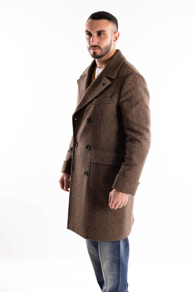 Cappotto doppio petto spina pesce marrone OF1F2W5K011 MARRONE OUTFIT 