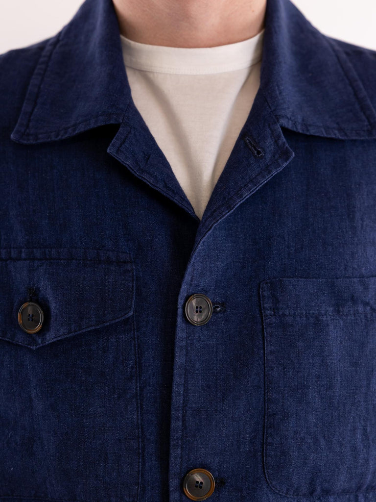 Giacca camicia uomo in lino blu OF1S2S5J012 174 OUTFIT 
