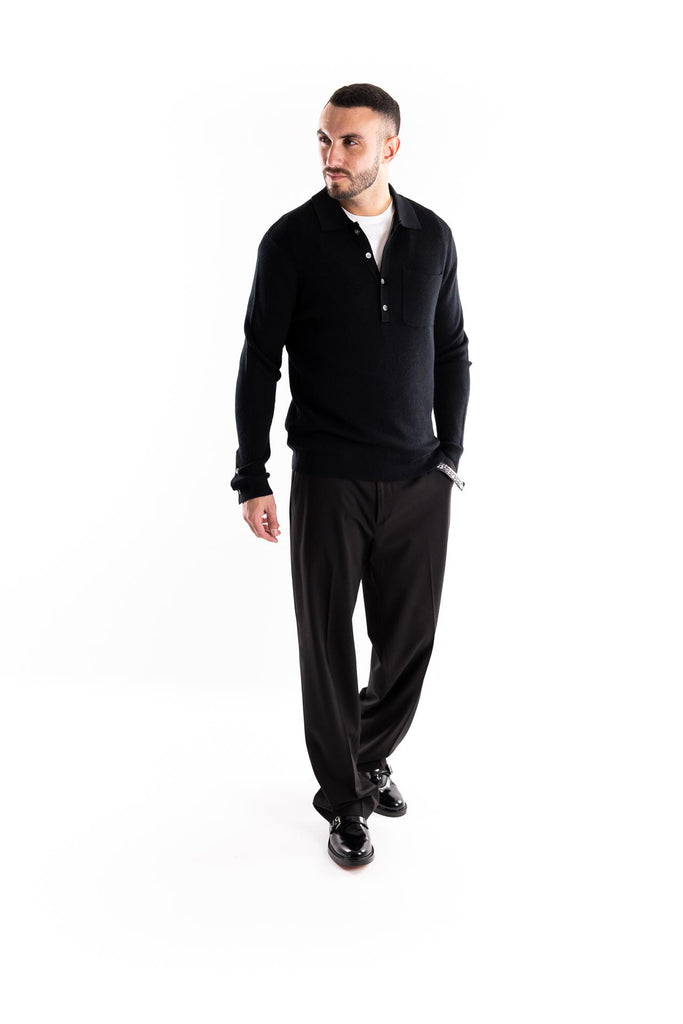 Maglia polo in misto lana nera W5M020 NERO OUTFIT 