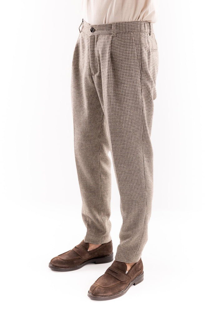 Pantalone misto lana con trama pied de poul beige OF1F2W5P030 BEIGE OUTFIT 