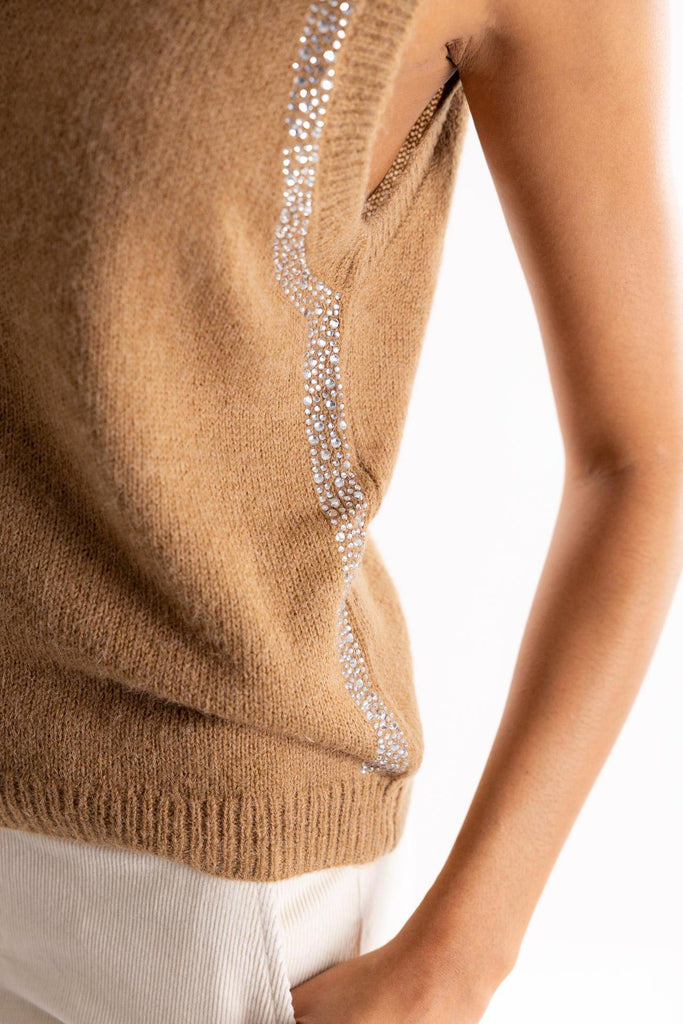 Gilet Maciva in maglia beige con strass MACIVA BEIGE H2O 