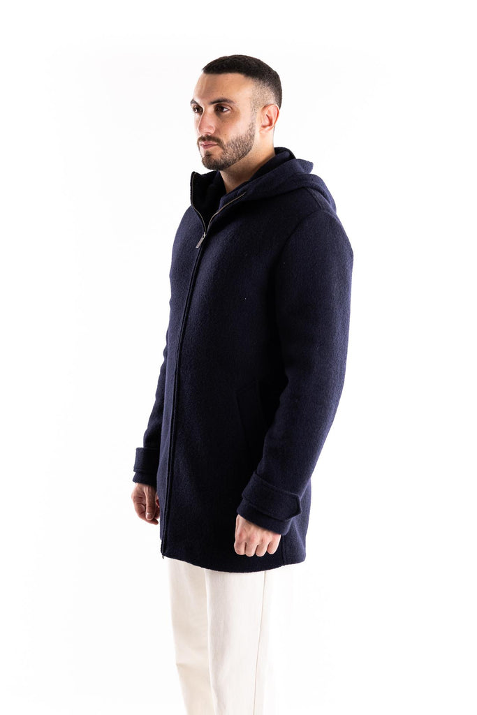 Capotto in lana con cappuccio blu O051 BLU PAOLO PECORA 