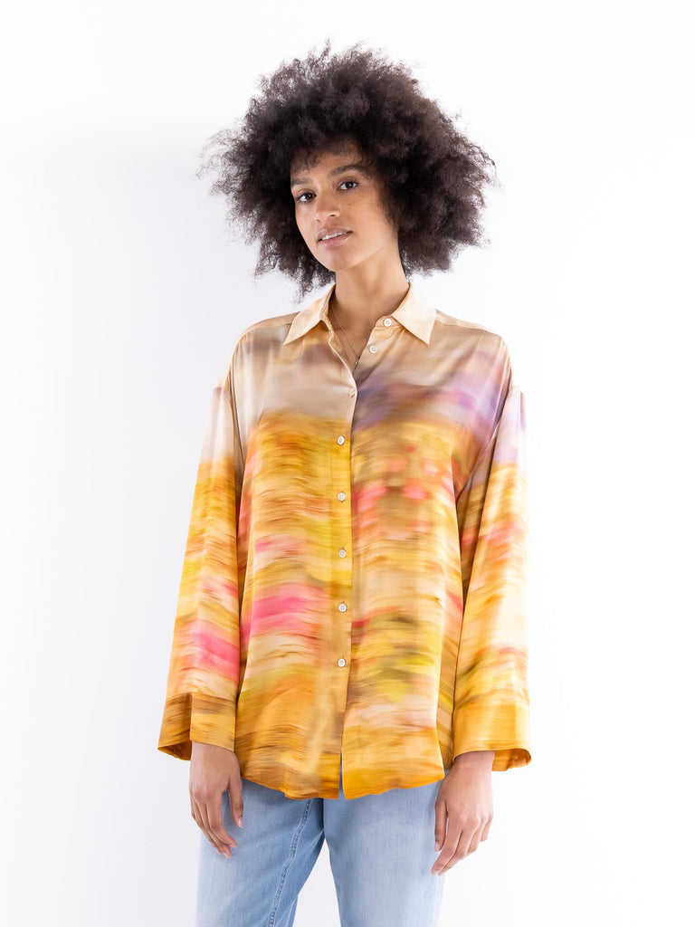 Camicia Life in satin con stampa paesaggio multi beige 104864 A2G0CN4 PINKO 