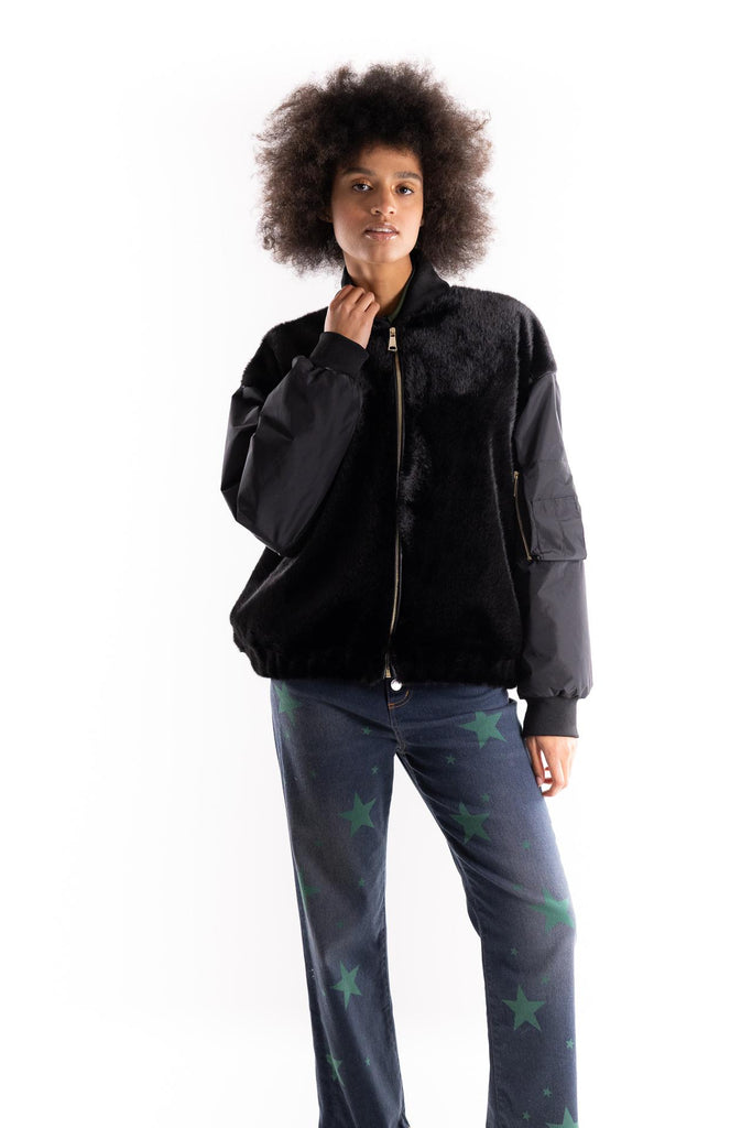Bomber in eco-pelliccia e nylon nero 120VOL NERO ANY 