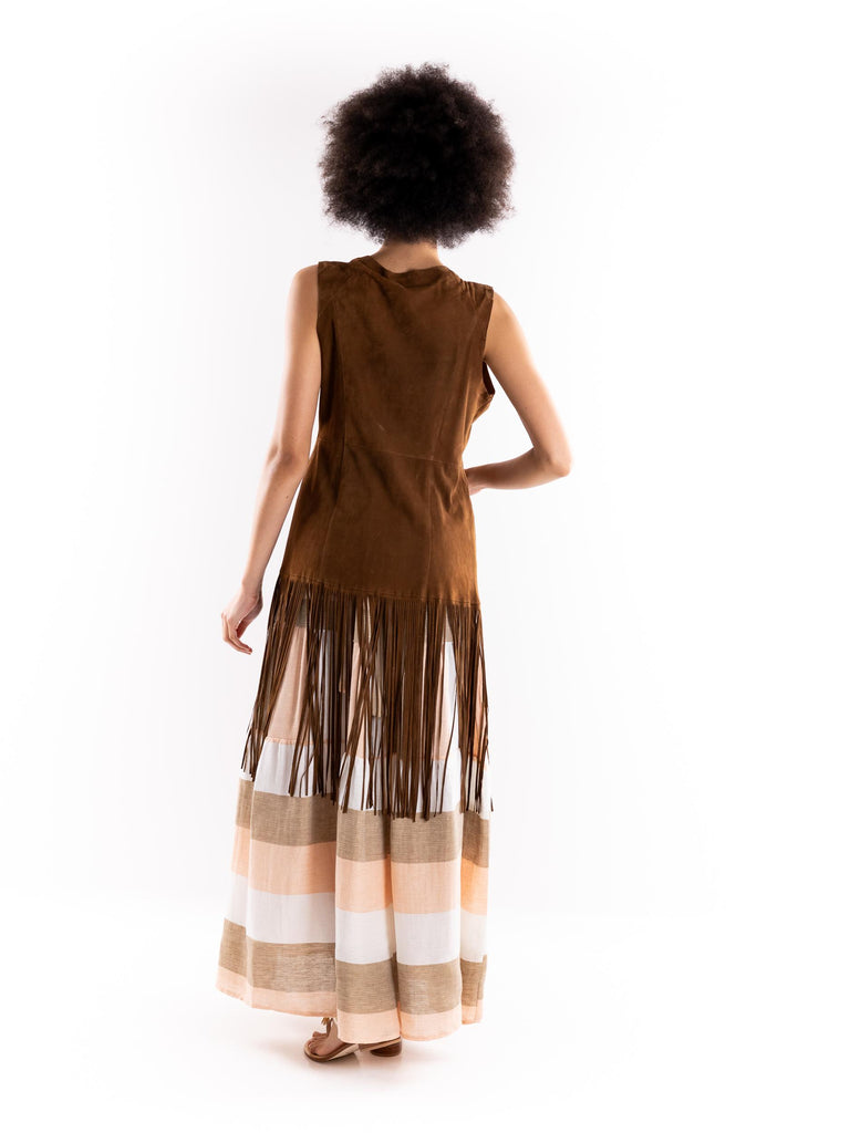 Gilet donna cognac con frangie KIOMY COGNAC BLUSOTTO 