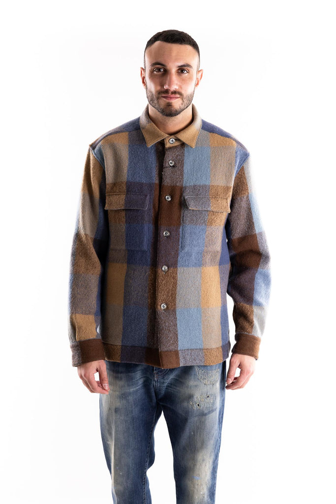 Overshirt in lana con stampa check 91310 MULTICOLOR XACUS 