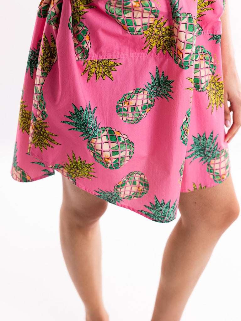 Abito in cotone con stampa ananas pink LEONOR 13ROSA IL THE' DELLE 5 