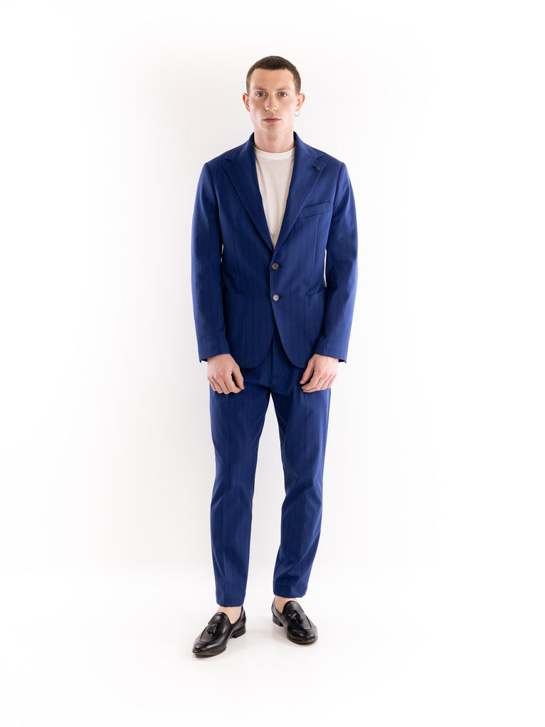 Pantaloni eleganti uomo il cappello in jersey gessato bluette OF1S2S5P022 185 OUTFIT 