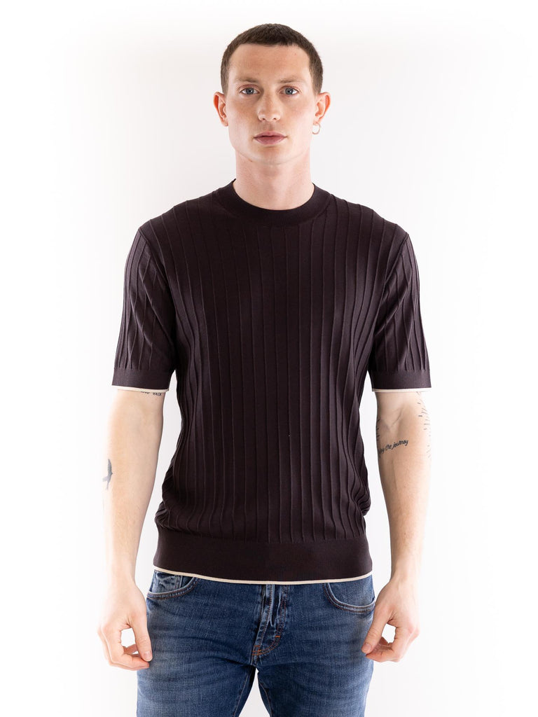 T-shirt in filo a coste marrone A034 F2002230 PAOLO PECORA 