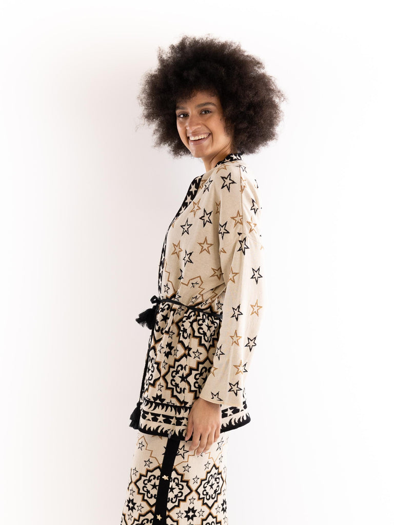 Maglia donna Kimono stelle beige MGKD09001 BEIGE AKEP 