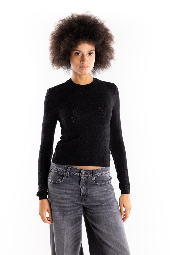 Maglia girocollo punto pizzo nera MGKD11204 NERO AKEP 