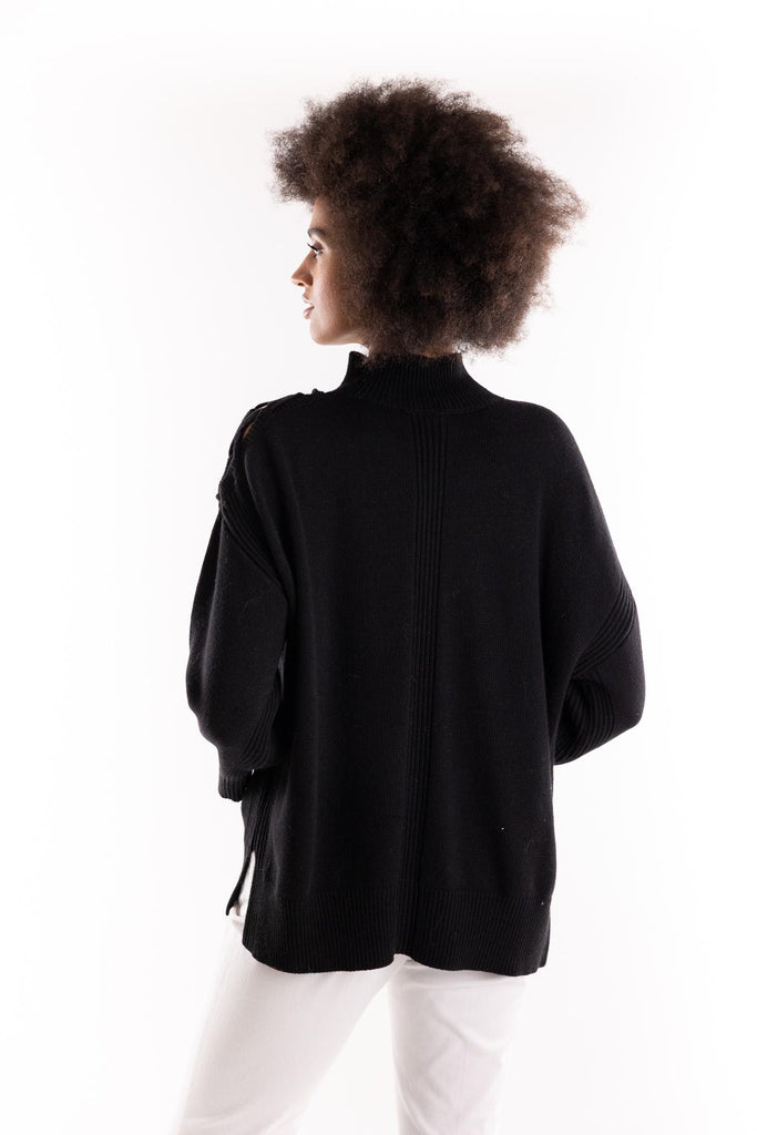 Maglia dolcevita con intreccio su spalla nero MGKD11057 NERO AKEP 