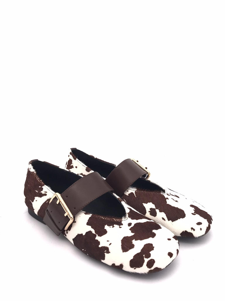 Ballerina cinturino cavallino mucca moro-bianco BUCKLES MUCCAMARRONE-BIANCO LOAFER 