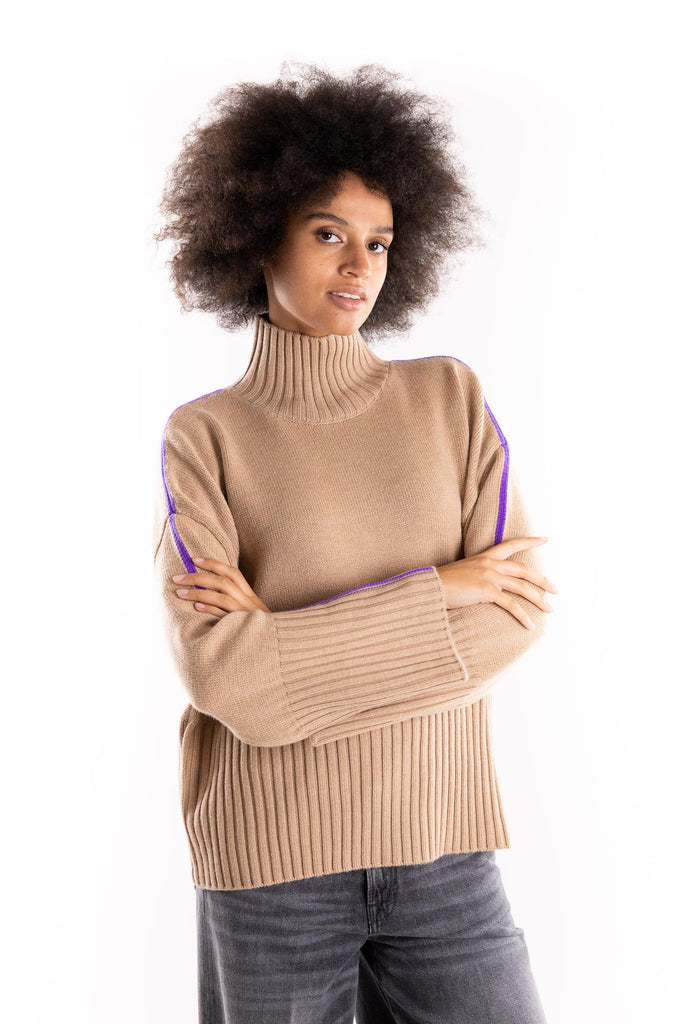 Maglia Barbados ampia a collo alto cammello 105396 A2PLCAMMELLO PINKO 