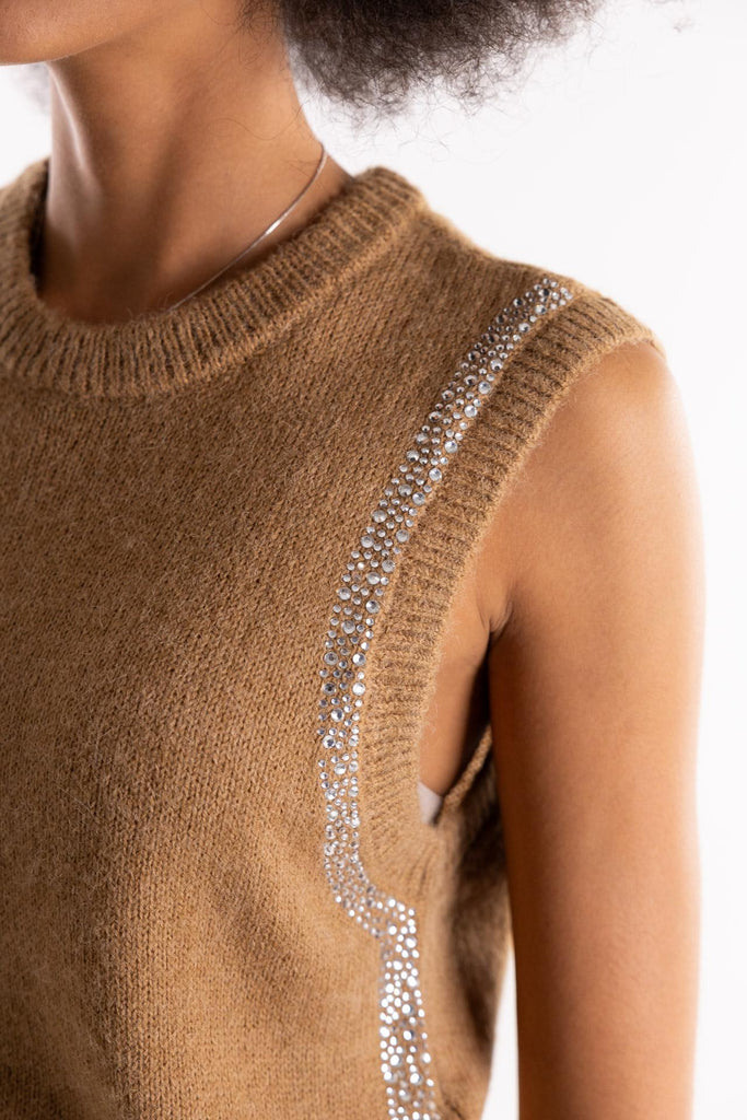 Gilet Maciva in maglia beige con strass MACIVA BEIGE H2O 