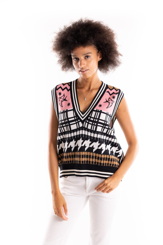 Giilet in maglia in fantasia multicolor GLKD11007 MULTICOLOR AKEP 