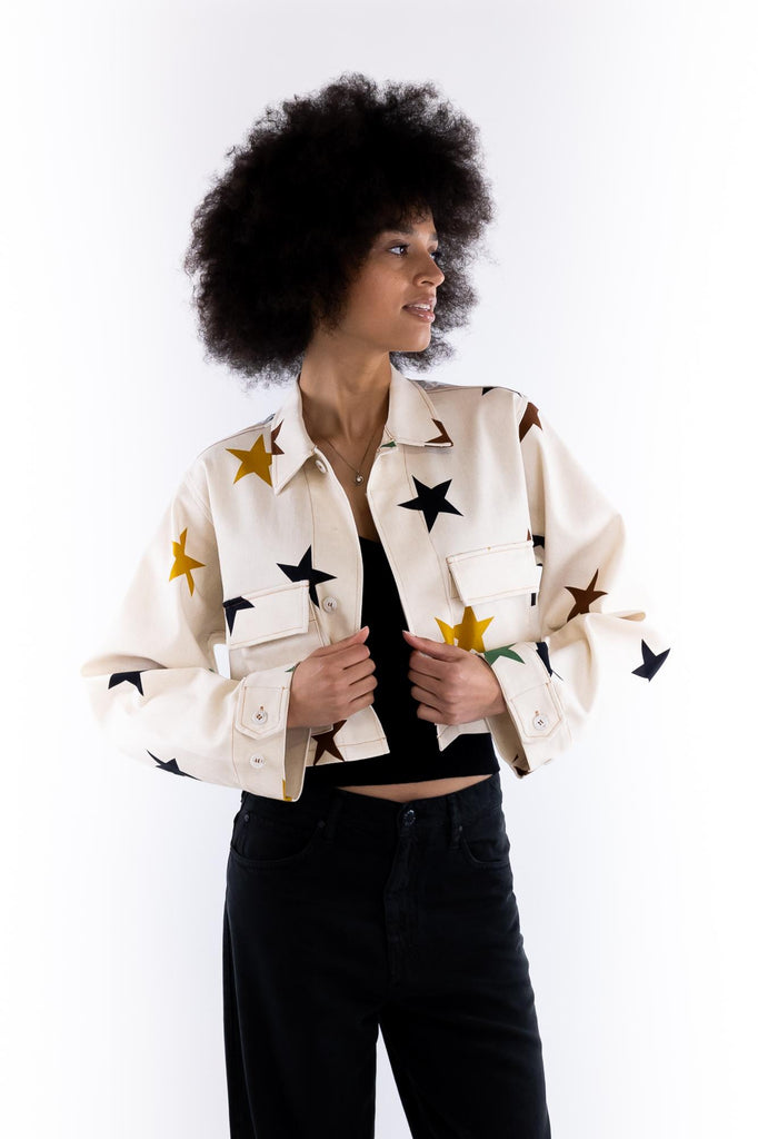 Blazer donna in jeans panna con stelle e pizzo JACKET 46S25PANNA ROSSANO PERINI 