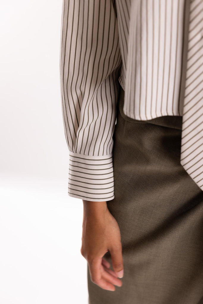 Camicia crop Duke righe panna-verde 2523116151200 002BEIGE-VERDE MARELLA 