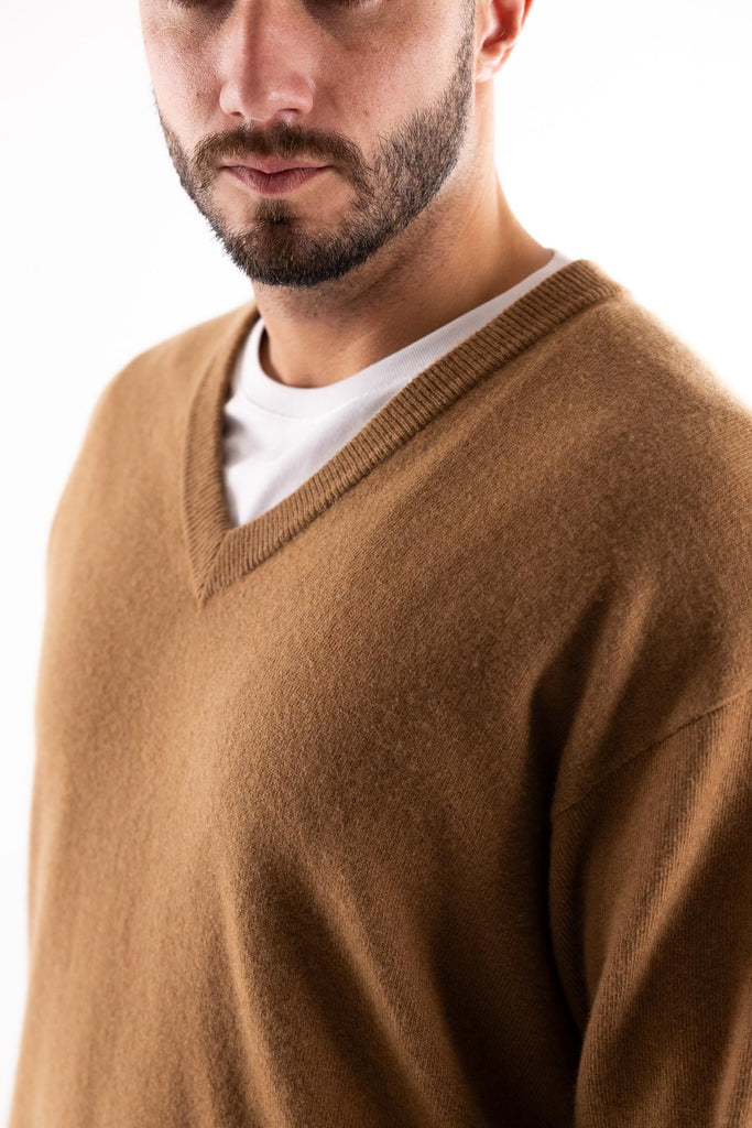 Maglia scollo v in lana color cammello W5U201 CAMMELLO THE EDITOR 