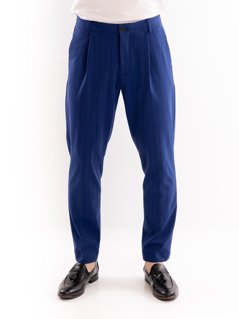 Pantaloni eleganti uomo il cappello in jersey gessato bluette OF1S2S5P022 185 OUTFIT 