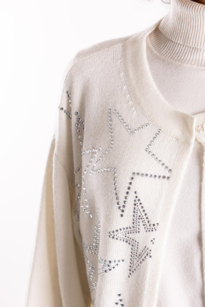 Maglia cardigan bianca con strass BUW25105 155BIANCA BRAND UNIQUE 