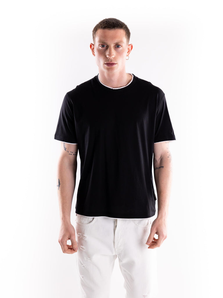 T-shirt uomo nera doppio bordo a contrasto F021 NERO PAOLO PECORA 