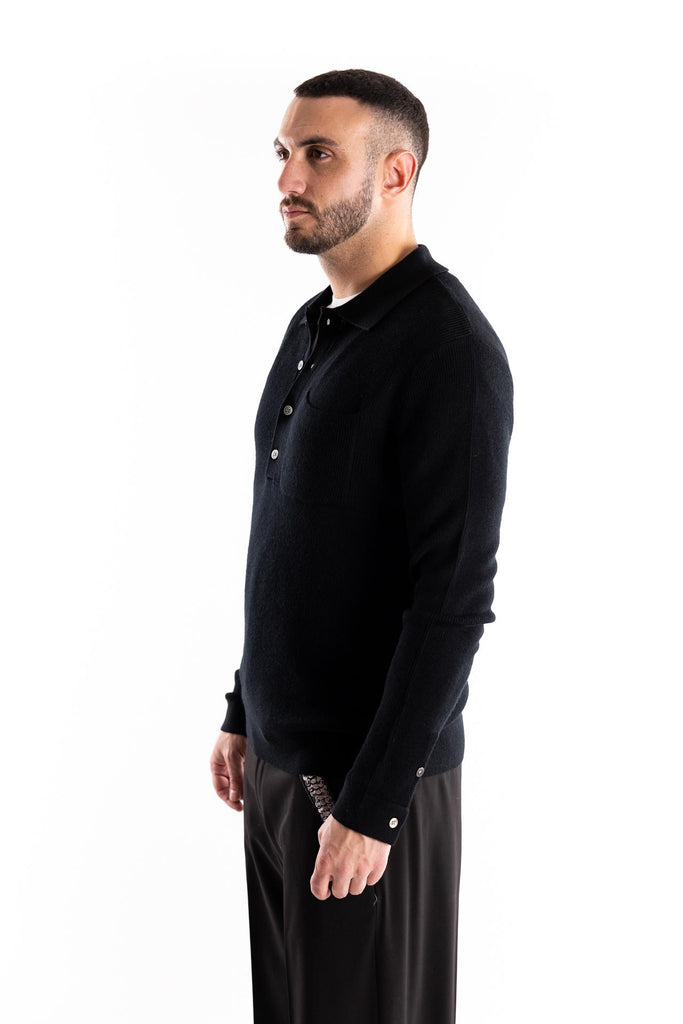 Maglia polo in misto lana nera W5M020 NERO OUTFIT 