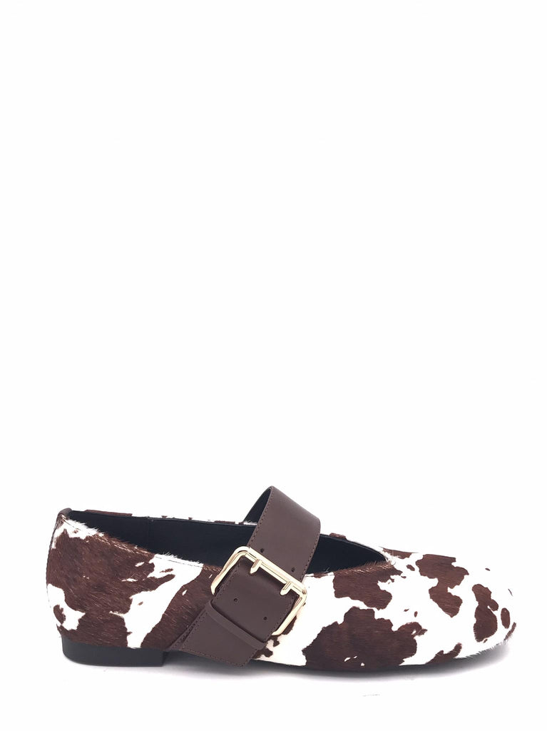 Ballerina cinturino cavallino mucca moro-bianco BUCKLES MUCCAMARRONE-BIANCO LOAFER 