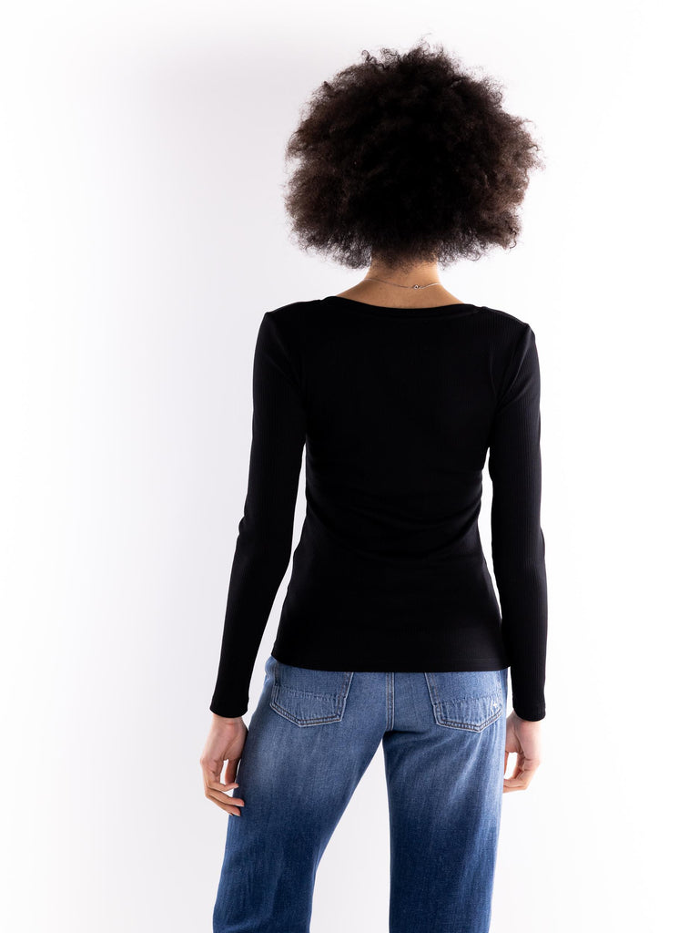 T-shirt manica lunga a costine nera BUW24510 NERO BRAND UNIQUE 