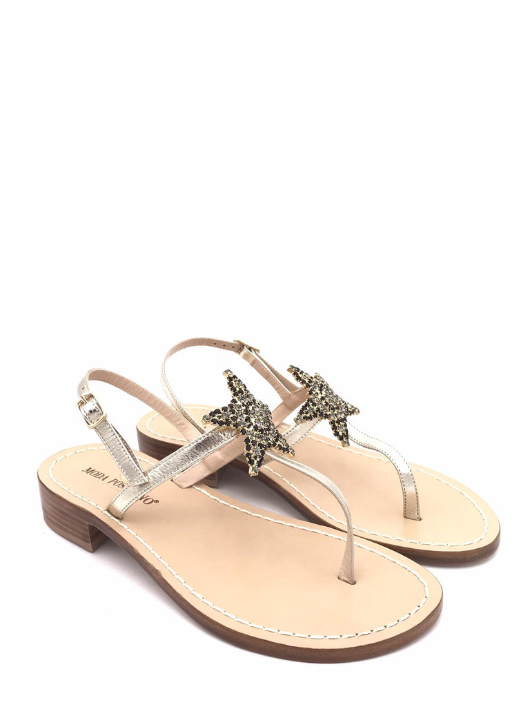 Sandalo infradito platino con stella strass ST03 PLATINO MODA POSITANO 