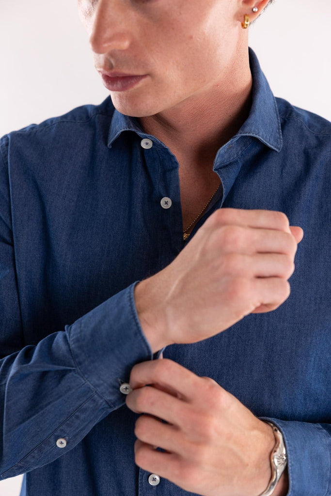 Camicia collo francese in tela denim blu 11296 002BLU XACUS 