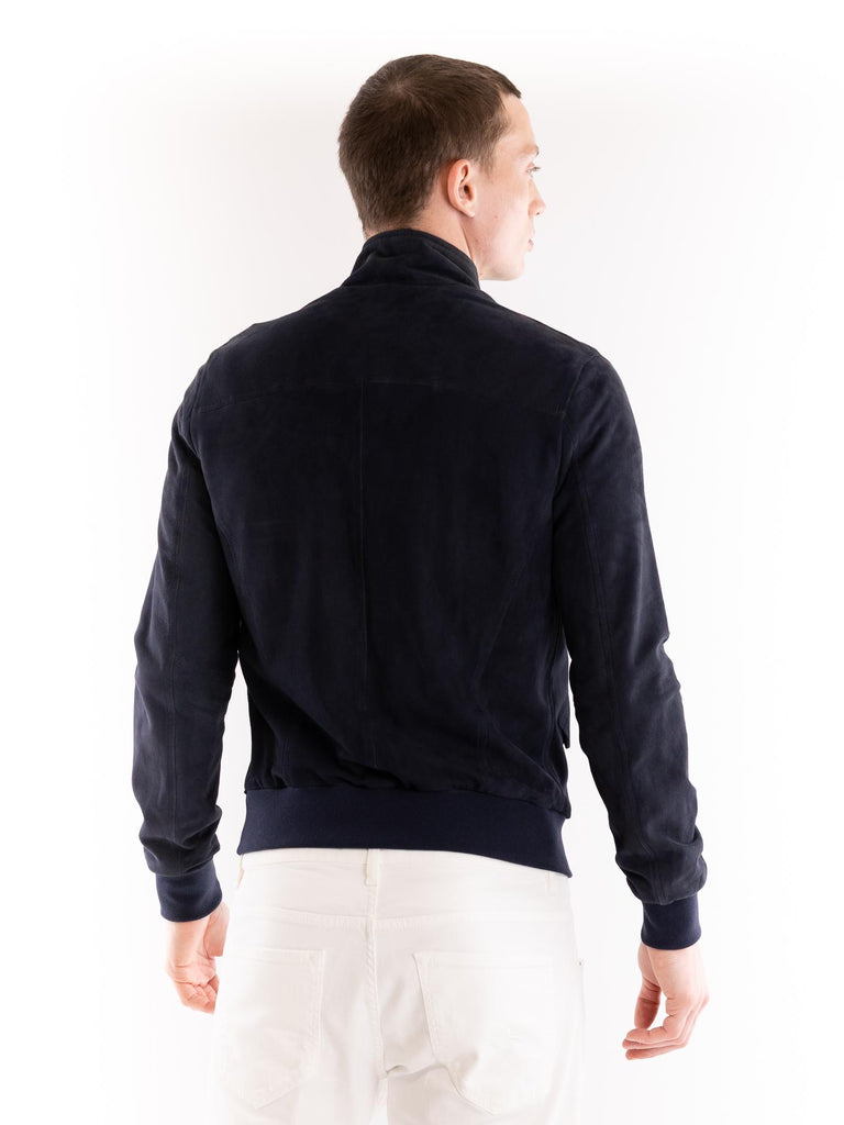 Giubbino bomber uomo in camoscio blu BJON BLU BLUSOTTO 