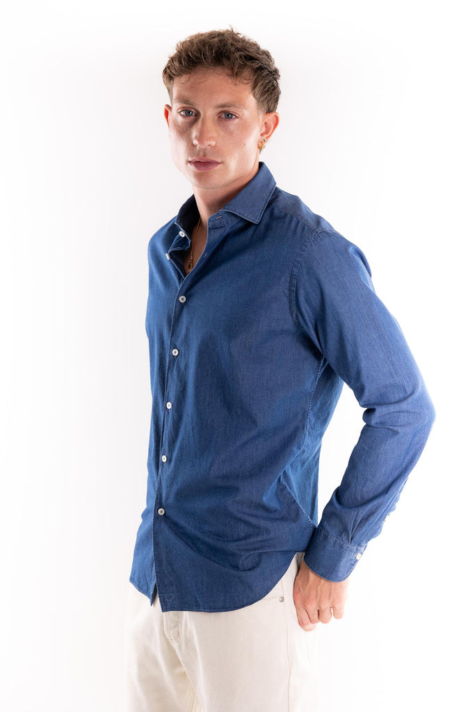 Camicia collo francese in tela denim blu 11296 002BLU XACUS 