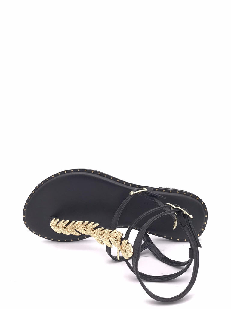 Sandalo infradito con accessorio foglia oro 621009 NERO CARYATIS 