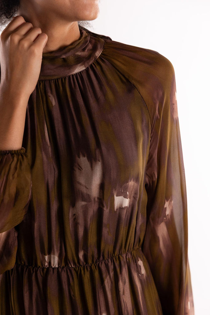 Abito lungo Anide con stampa astratta marrone ANIDE MULTICOLOR H2O 