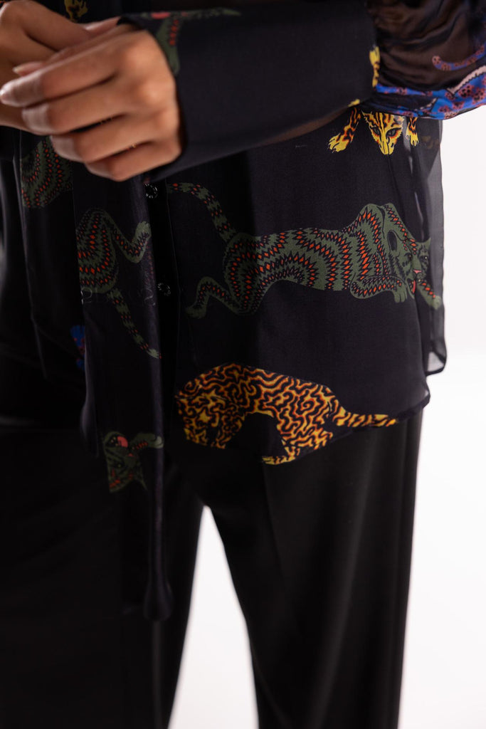 Camicia mista seta con stampa  tribal panther 15045 NERO 5 PROGRESS 