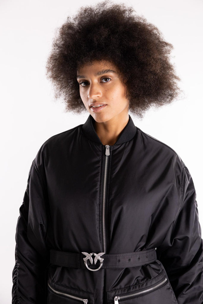 Bomber lungo Bacon  in raso tecnico nero 105340 A2OLNERO PINKO 