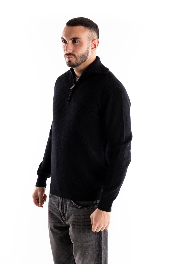 Maglia lupetto con zip nera A039 NERO PAOLO PECORA 