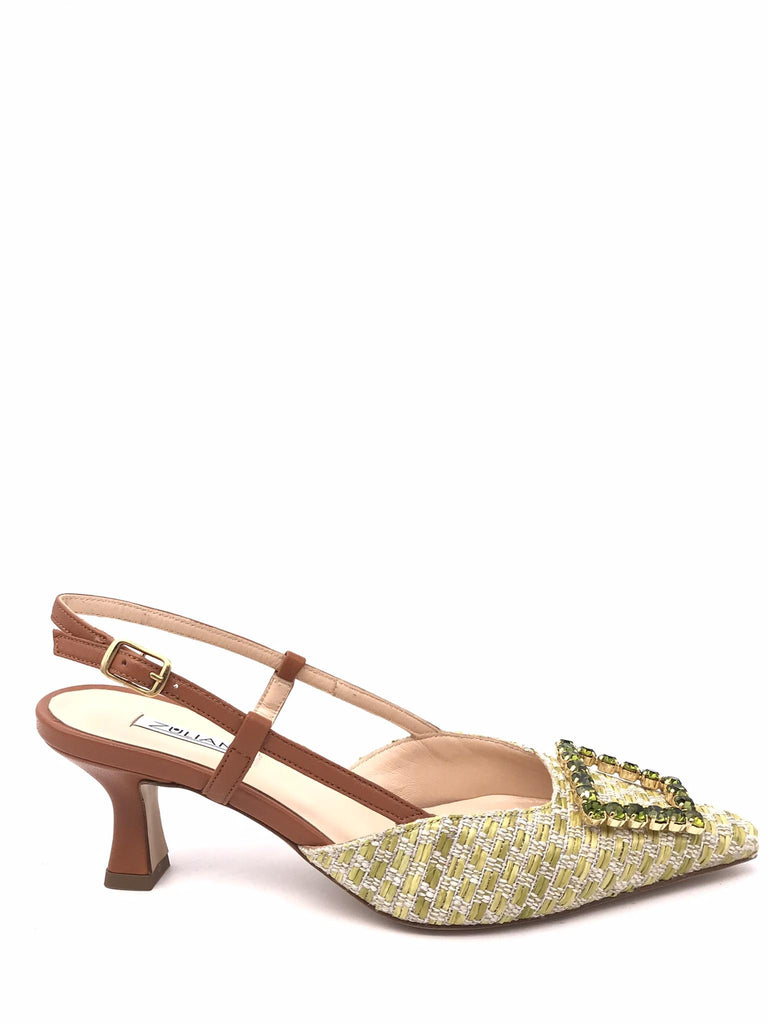 Sling back Penny in pelle e raffia acid 1100 CUOIO ZULIAN 
