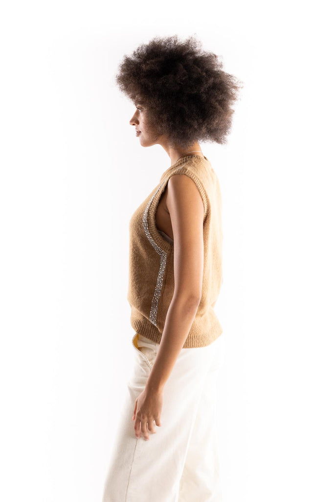 Gilet Maciva in maglia beige con strass MACIVA BEIGE H2O 