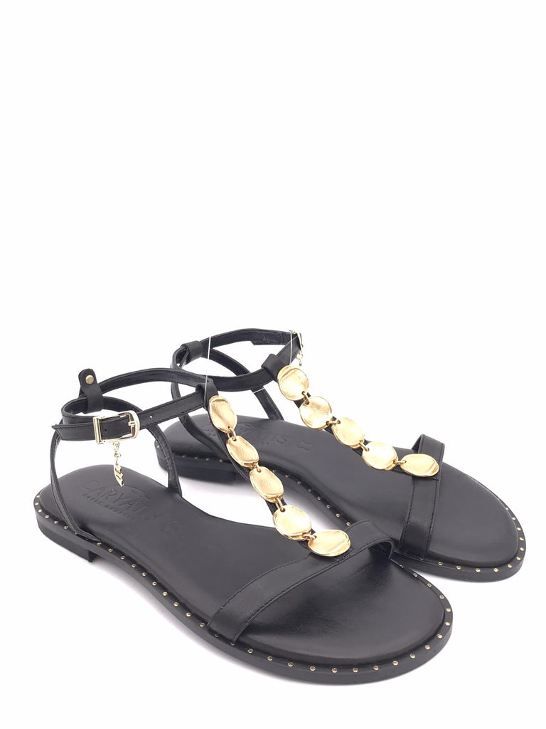 Sandalo nero con accessorio oro 621707 NERO CARYATIS 