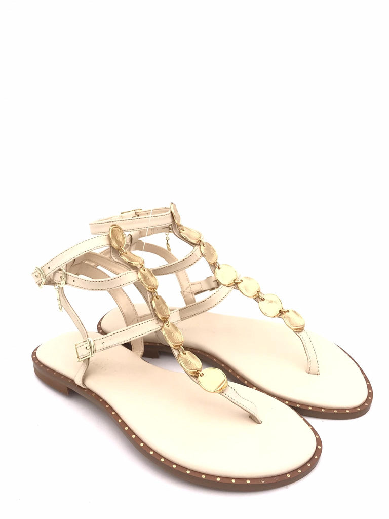 Sandalo infradito con accessorio oro 621007 CREMA CARYATIS 