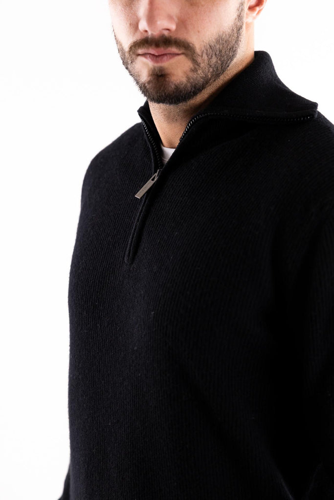 Maglia lupetto con zip nera A039 NERO PAOLO PECORA 