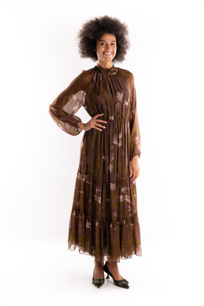 Abito lungo Anide con stampa astratta marrone ANIDE MULTICOLOR H2O 