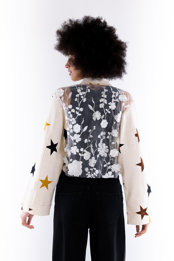 Blazer donna in jeans panna con stelle e pizzo JACKET 46S25PANNA ROSSANO PERINI 