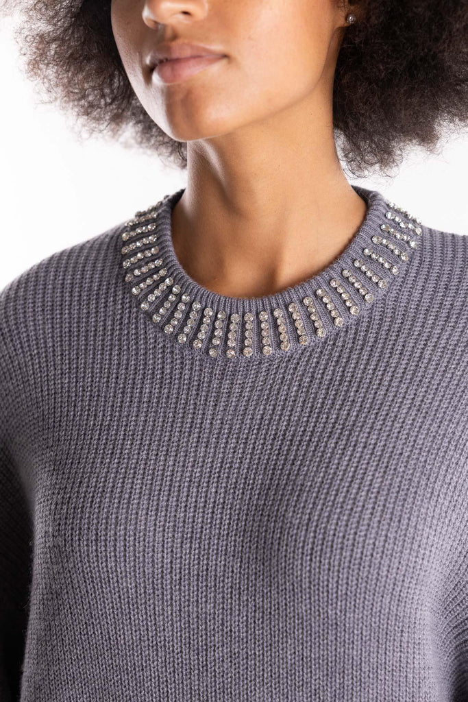 Abito in maglia Ask grigio con collo strass 105746 A2S4GRIGIO PINKO 