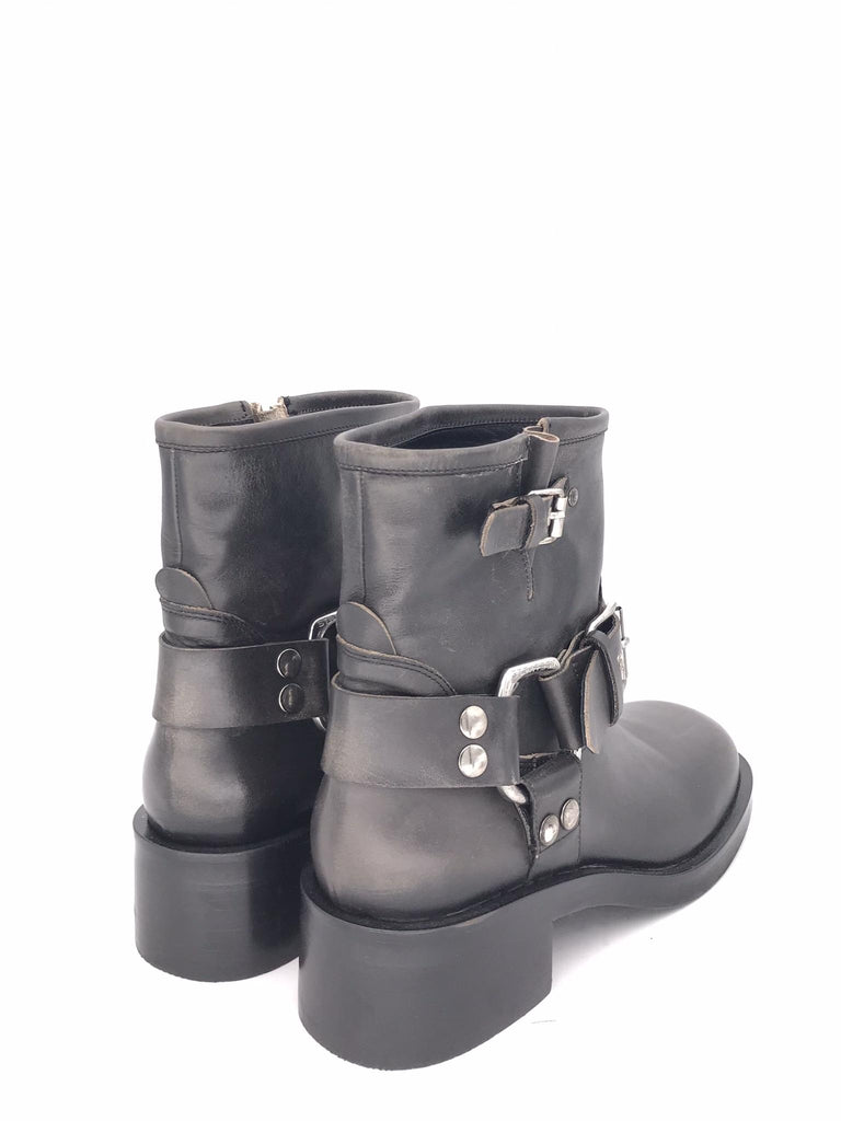 Biker basso in pelle nera slavata A5737 NERO STRATEGIA 