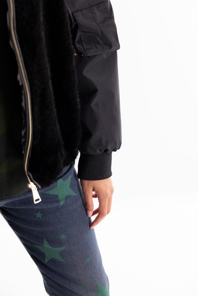 Bomber in eco-pelliccia e nylon nero 120VOL NERO ANY 