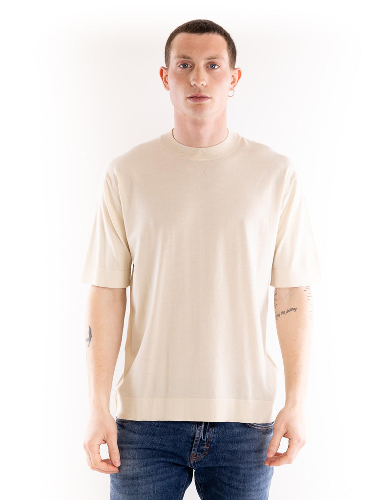 T-shirt over uomo girocollo in filo panna A012 F1001342 PAOLO PECORA 